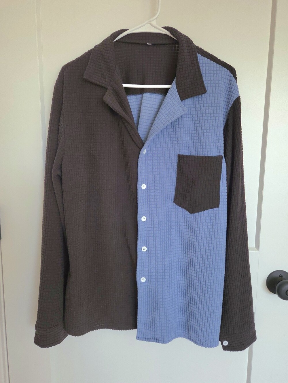 Two-Tone Black & Blue Button-Up Shirt. Size L. #SW